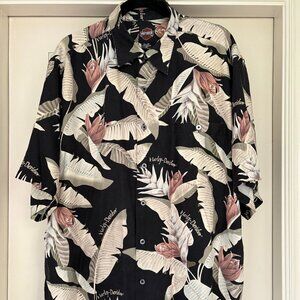 Men's XLarge Harley-Davidson Silk Black Floral Design Button Shirt XL Logo